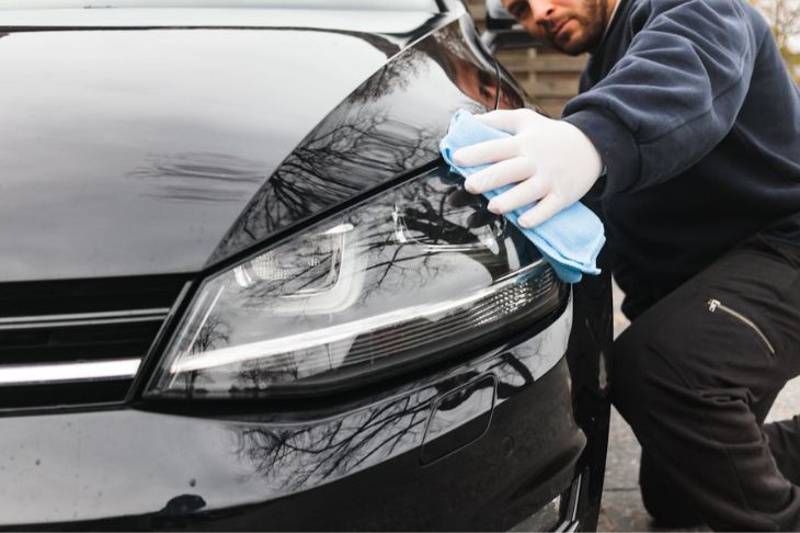 Muškarac polira auto.